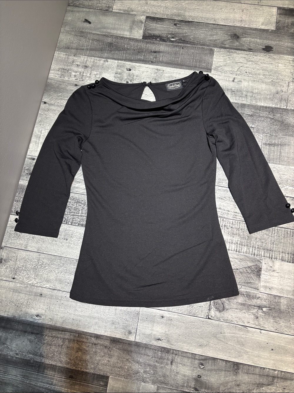 Voodoo Vixen Celine Black Boatneck 3/4 Sleeve Top